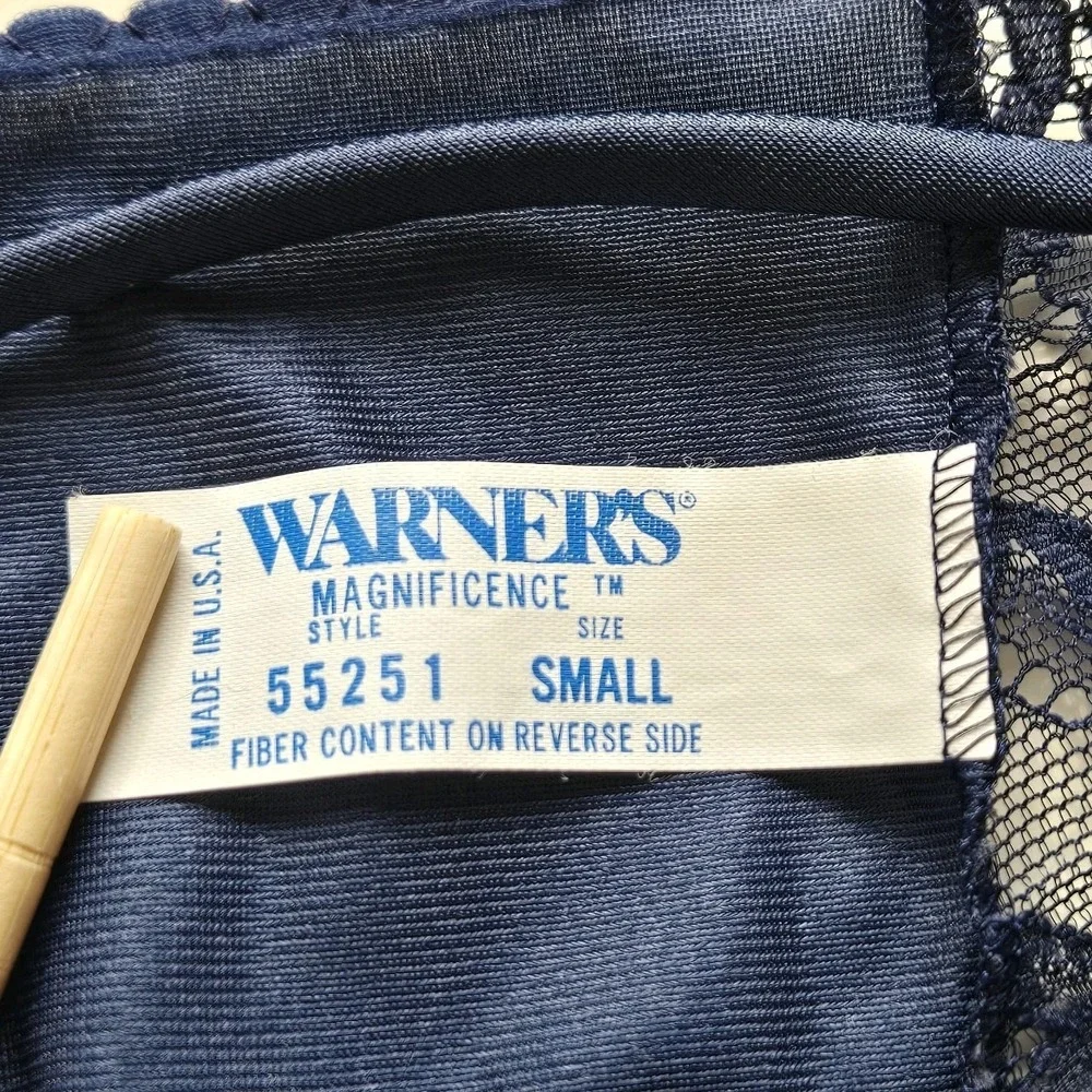Warner's Vintage Blue Camisole Top Size S Nylon Lace Lingerie Made In‎ USA